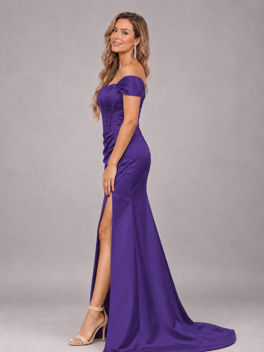 Regency Elegant Mermaid Off The Shoulder Bridesmaid Dress with Slit