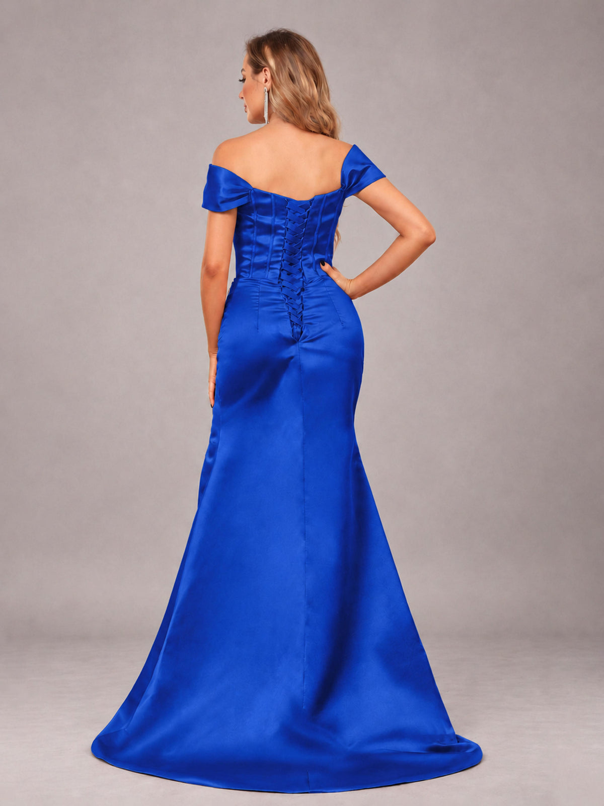 Royal Blue Elegant Mermaid Off The Shoulder Bridesmaid Dress with Slit