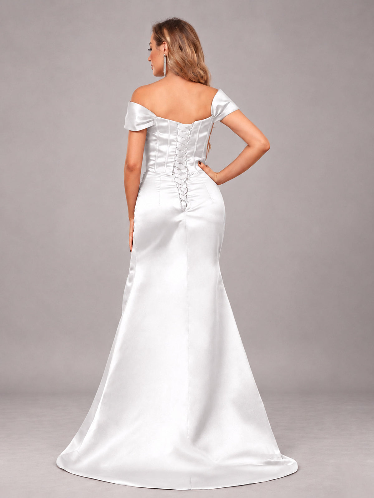 White Elegant Mermaid Off The Shoulder Bridesmaid Dress with Slit