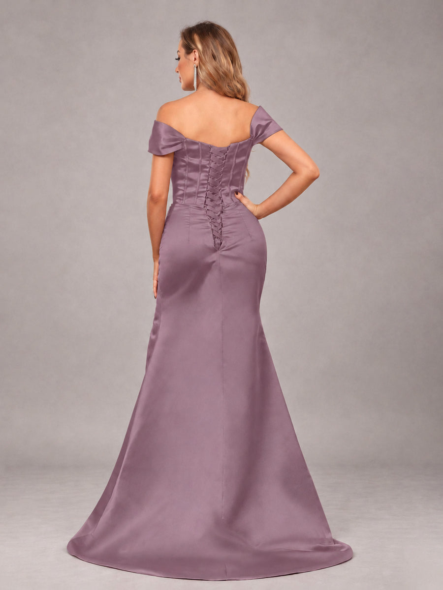 Wisteria Elegant Mermaid Off The Shoulder Bridesmaid Dress with Slit