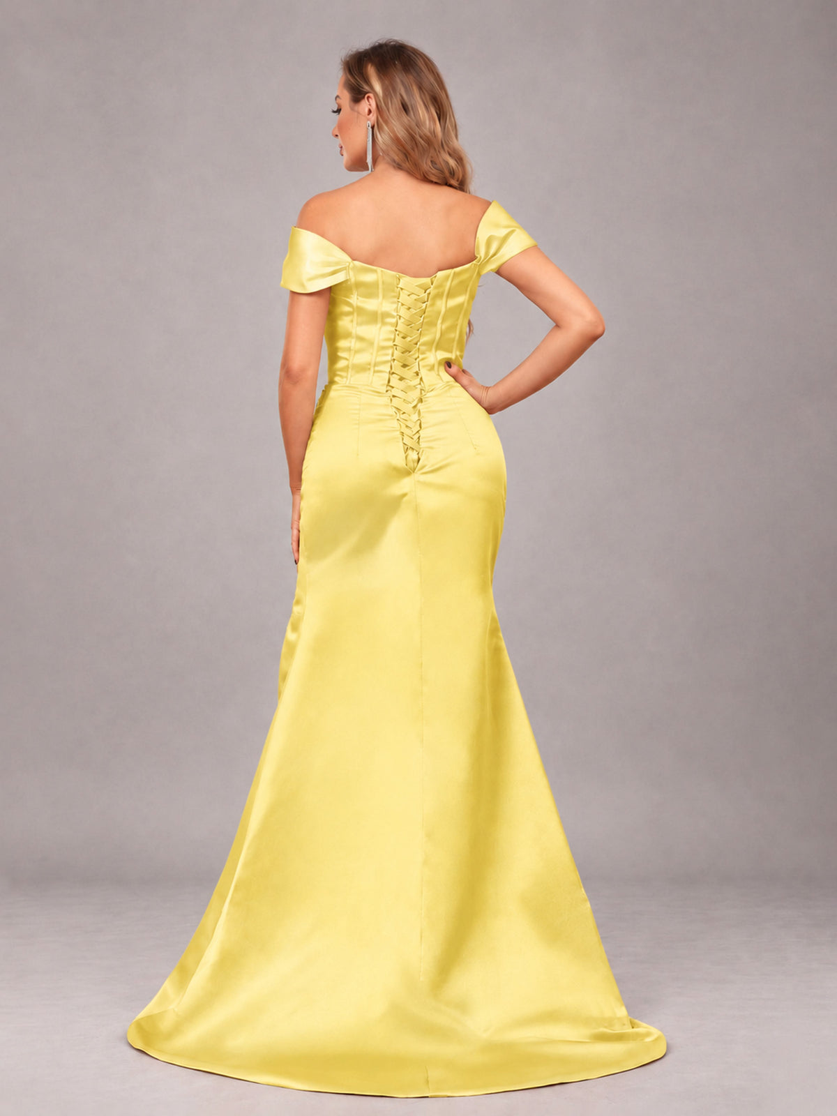 Yellow Elegant Mermaid Off The Shoulder Bridesmaid Dress with Slit