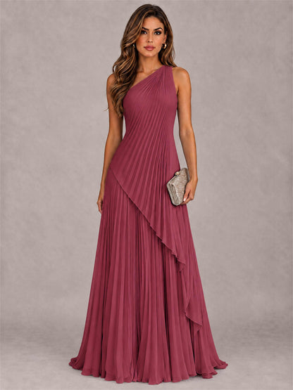 Elegant One Shoulder Pleated Chiffon Formal Dress