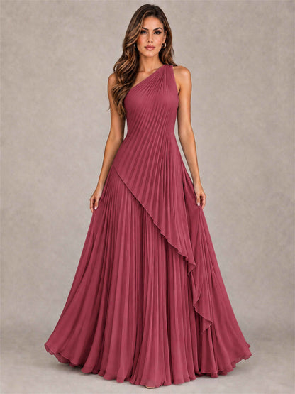 Elegant One Shoulder Pleated Chiffon Formal Dress