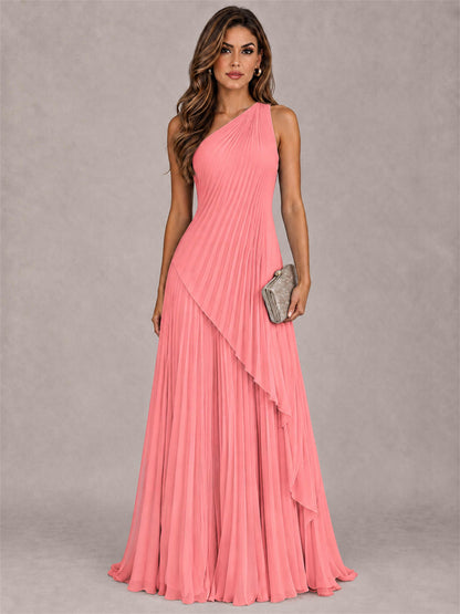 Elegant One Shoulder Pleated Chiffon Formal Dress