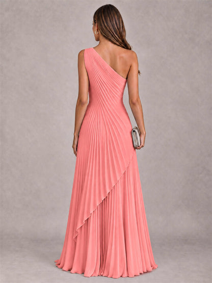 Elegant One Shoulder Pleated Chiffon Formal Dress