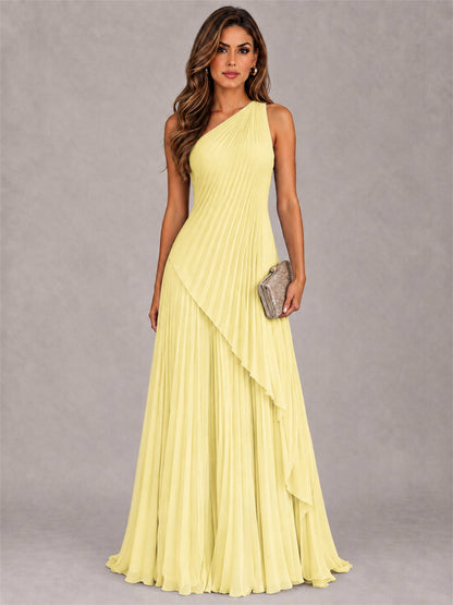 Elegant One Shoulder Pleated Chiffon Formal Dress