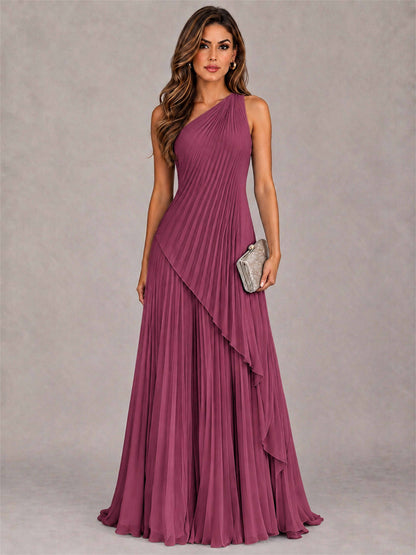 Elegant One Shoulder Pleated Chiffon Formal Dress