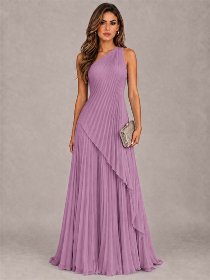 Elegant One Shoulder Pleated Chiffon Formal Dress