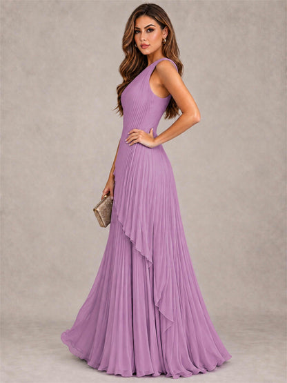 Elegant One Shoulder Pleated Chiffon Formal Dress