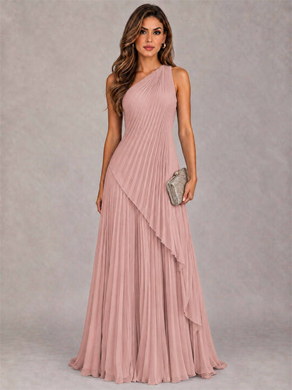 Elegant One Shoulder Pleated Chiffon Formal Dress