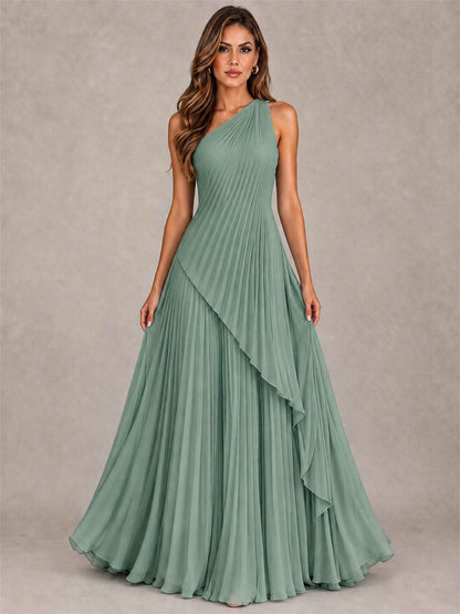 Elegant One Shoulder Pleated Chiffon Formal Dress