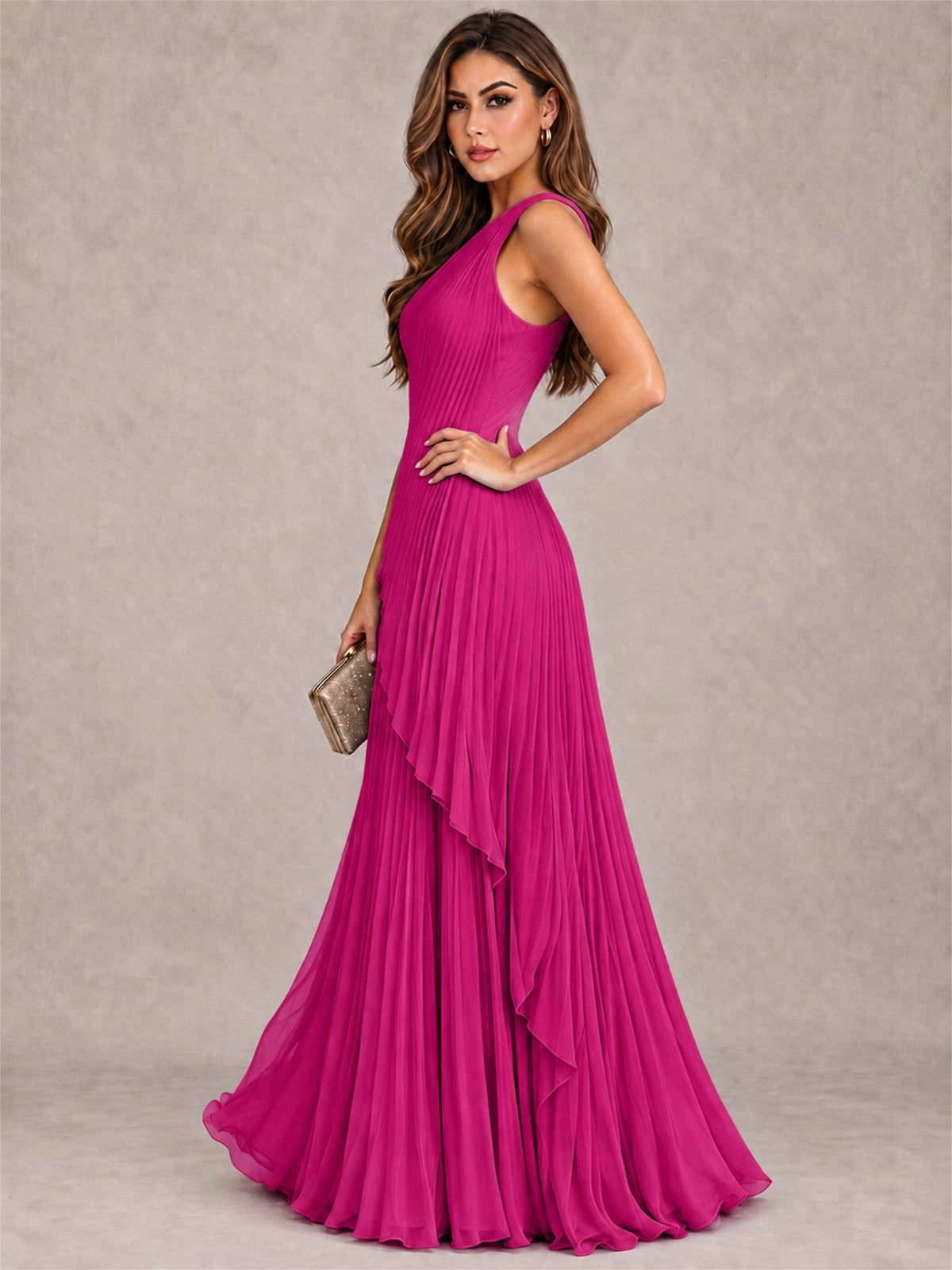 Elegant One Shoulder Pleated Chiffon Formal Dress