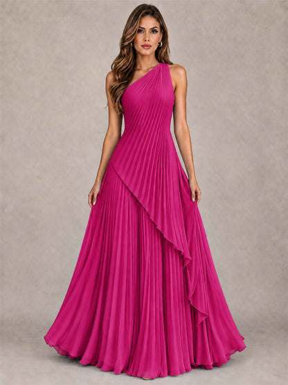 Elegant One Shoulder Pleated Chiffon Formal Dress