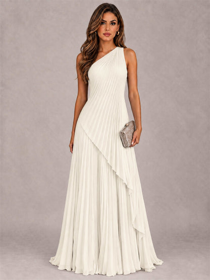 Elegant One Shoulder Pleated Chiffon Formal Dress