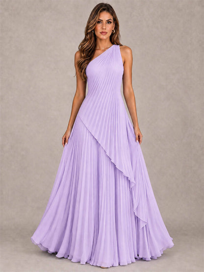 Elegant One Shoulder Pleated Chiffon Formal Dress
