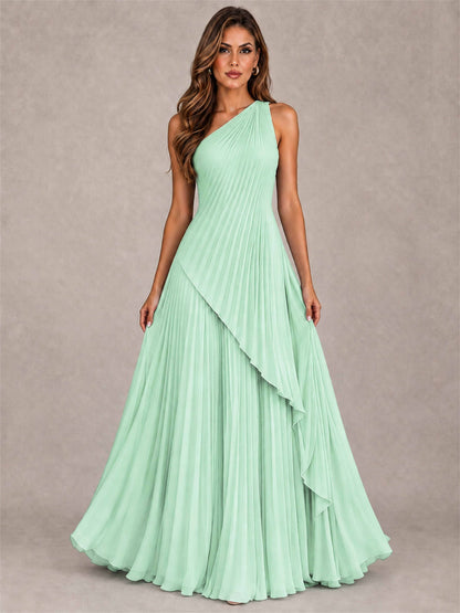 Elegant One Shoulder Pleated Chiffon Formal Dress