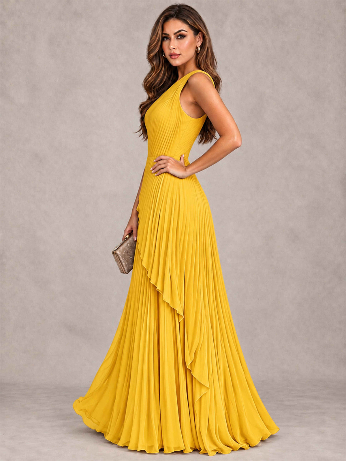 Elegant One Shoulder Pleated Chiffon Formal Dress
