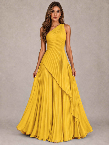 Elegant One Shoulder Pleated Chiffon Formal Dress