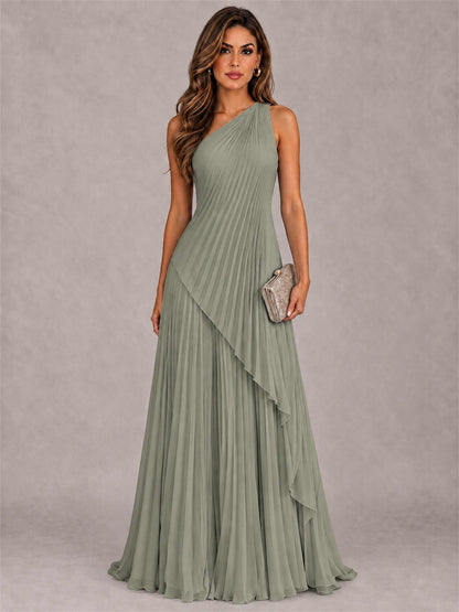 Elegant One Shoulder Pleated Chiffon Formal Dress