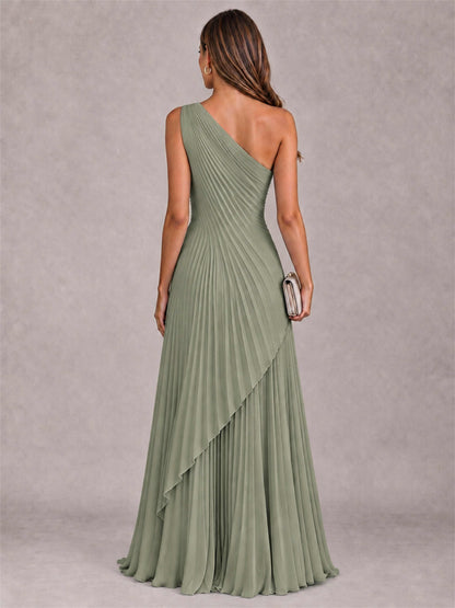 Elegant One Shoulder Pleated Chiffon Formal Dress