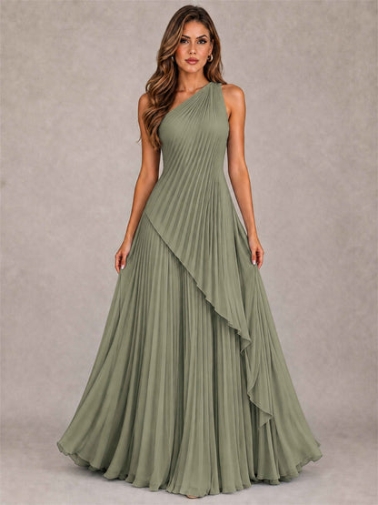 Elegant One Shoulder Pleated Chiffon Formal Dress