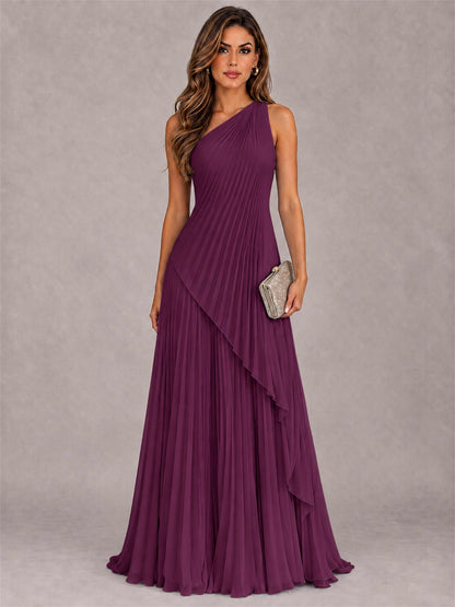 Elegant One Shoulder Pleated Chiffon Formal Dress