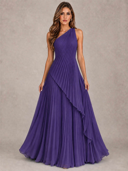 Elegant One Shoulder Pleated Chiffon Formal Dress
