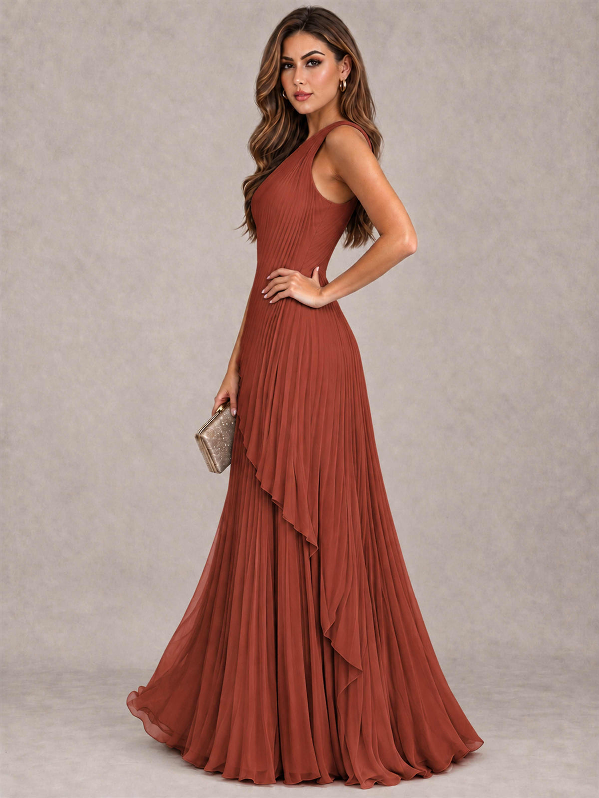 Elegant One Shoulder Pleated Chiffon Formal Dress
