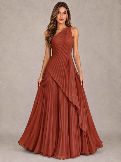 Elegant One Shoulder Pleated Chiffon Formal Dress