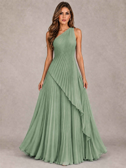 Elegant One Shoulder Pleated Chiffon Formal Dress