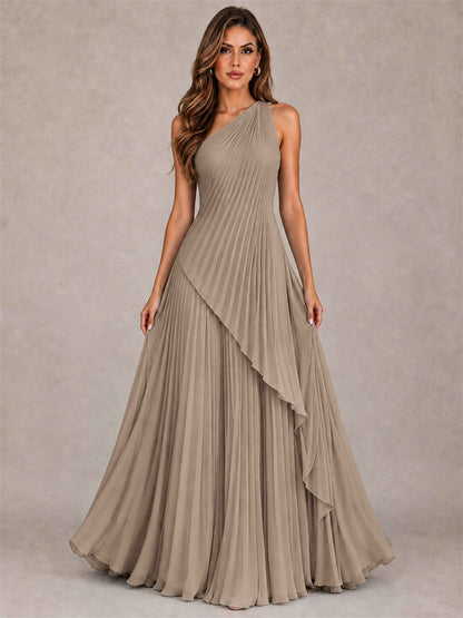 Elegant One Shoulder Pleated Chiffon Formal Dress