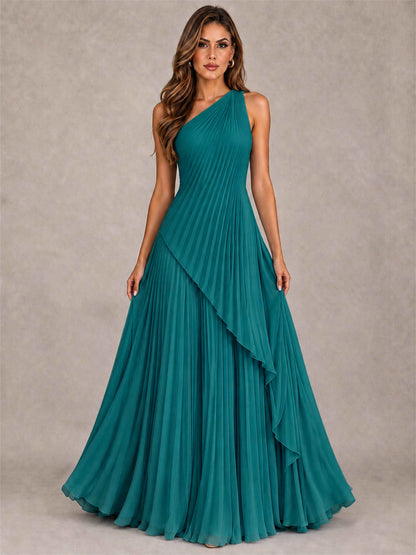 Elegant One Shoulder Pleated Chiffon Formal Dress