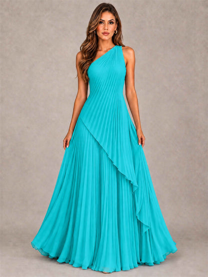 Elegant One Shoulder Pleated Chiffon Formal Dress