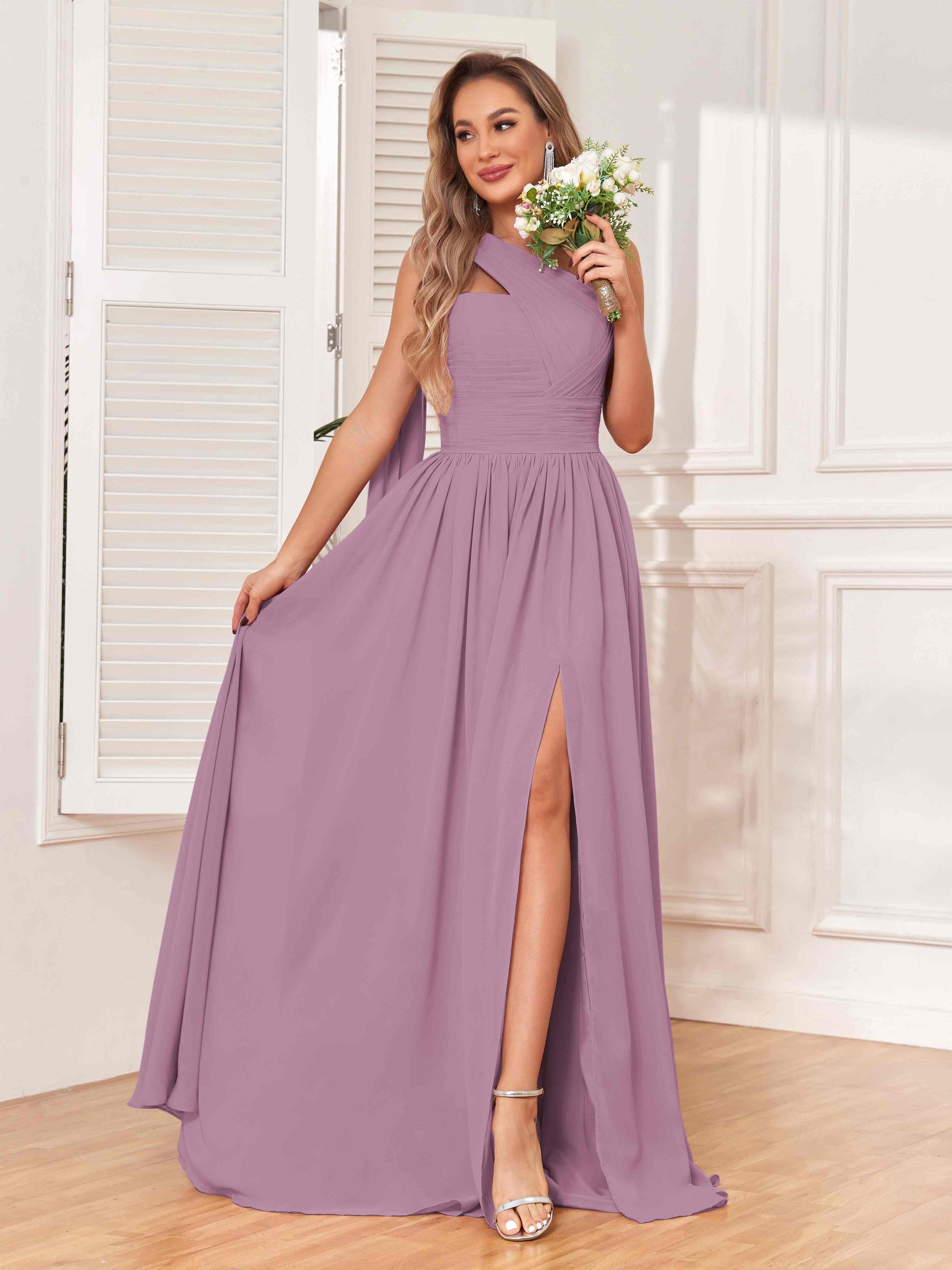 Elegant One Shoulder Zipper Bridesmaid Dresses with Pockets mollyevers.com Elegant One Shoulder Zipper Bridesmaid Dresses with Pockets mollyevers.com