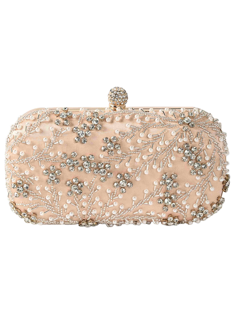 Apricot Elegant Prom Pearl Crystal Rhinestone Evening Clutch Bag