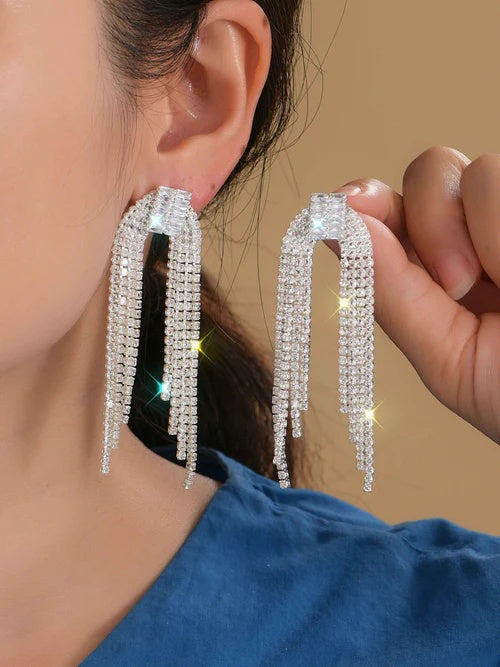 Elegant Rhinestone Long Drop Earrings for Women Wedding & Party Jewelry