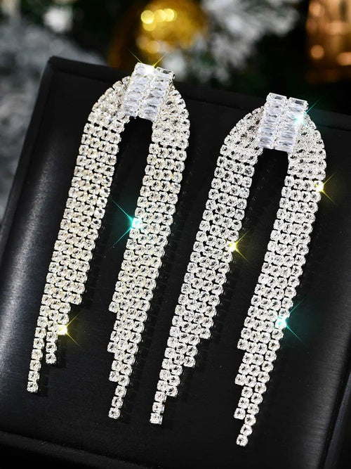 Elegant Rhinestone Long Drop Earrings for Women Wedding & Party Jewelry