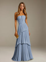 Free Shipping Elegant Strapless A-Line Chiffon Wedding Guest Dress with Pleated