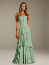 Free Shipping Elegant Strapless A-Line Chiffon Wedding Guest Dress with Pleated
