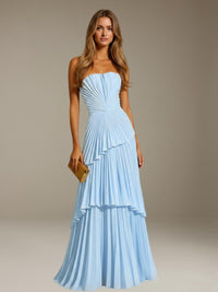 Free Shipping Elegant Strapless A-Line Chiffon Wedding Guest Dress with Pleated