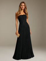 Free Shipping Elegant Strapless A-Line Long Prom Dress with Pleated