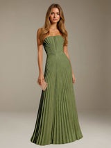 Free Shipping Elegant Strapless A-Line Pleated Wedding Guest Dress