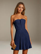 Free Shipping Elegant Strapless A-Line Mini Homecoming Dress with Pleated