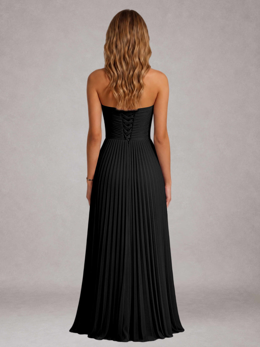 Black Free Shipping Elegant Strapless A-Line Pleated Asymmetrical Long Prom Dress