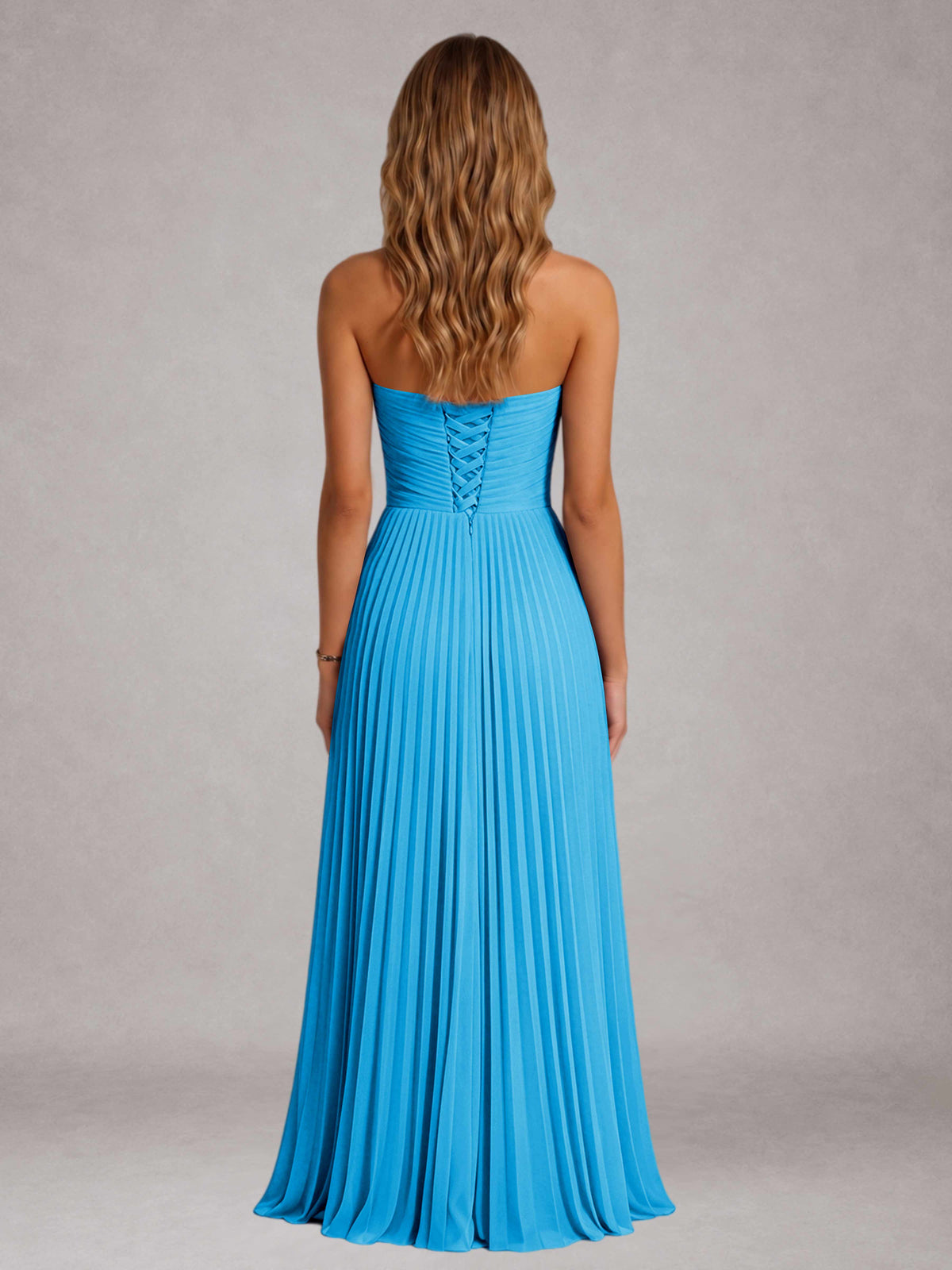 Blue Free Shipping Elegant Strapless A-Line Pleated Asymmetrical Long Prom Dress