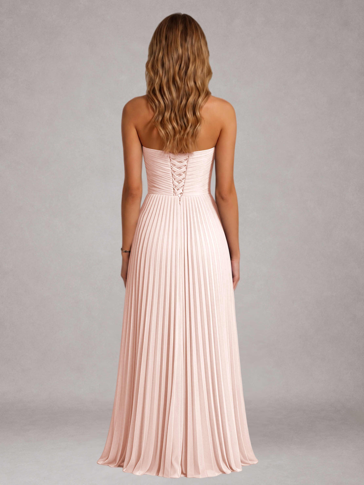 Blushing Pink Free Shipping Elegant Strapless A-Line Pleated Asymmetrical Long Prom Dress