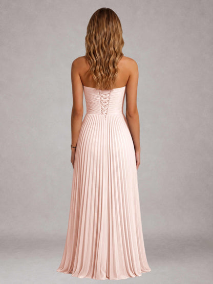 Blushing Pink Free Shipping Elegant Strapless A-Line Pleated Asymmetrical Long Prom Dress