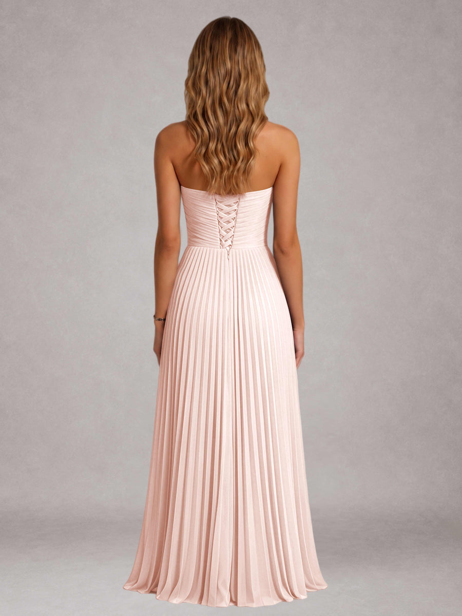 Blushing Pink Free Shipping Elegant Strapless A-Line Pleated Asymmetrical Long Prom Dress