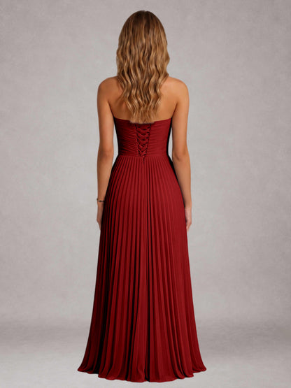 Burgundy Free Shipping Elegant Strapless A-Line Pleated Asymmetrical Long Prom Dress