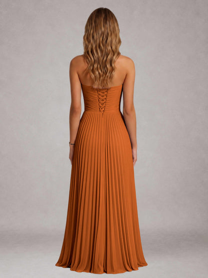 Burnt Orange Free Shipping Elegant Strapless A-Line Pleated Asymmetrical Long Prom Dress